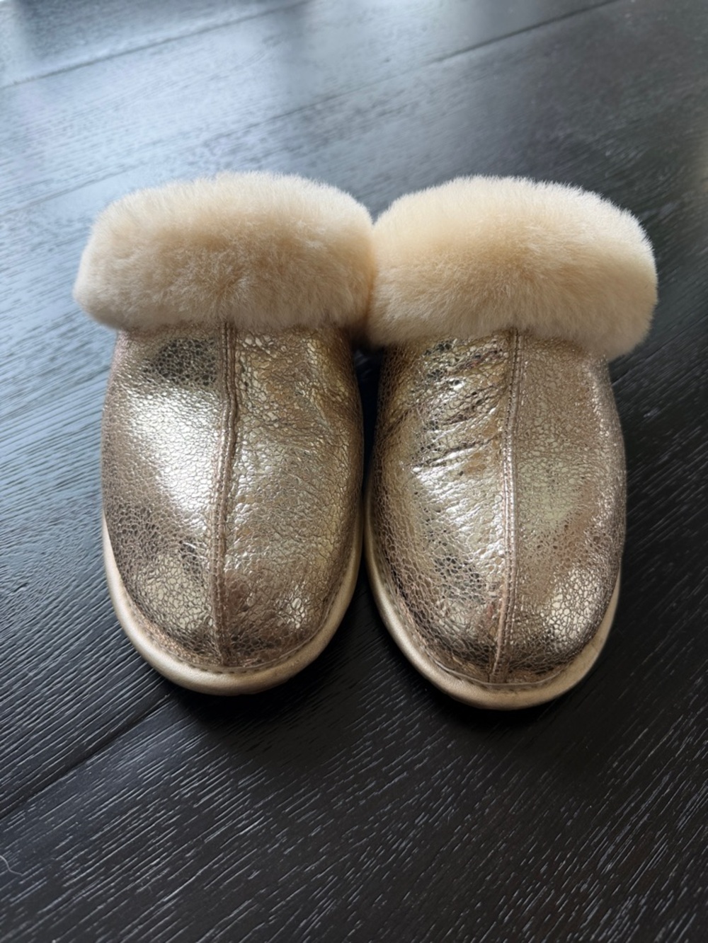 UGG Metallic Gold Sheepskin Cuff Slippers
